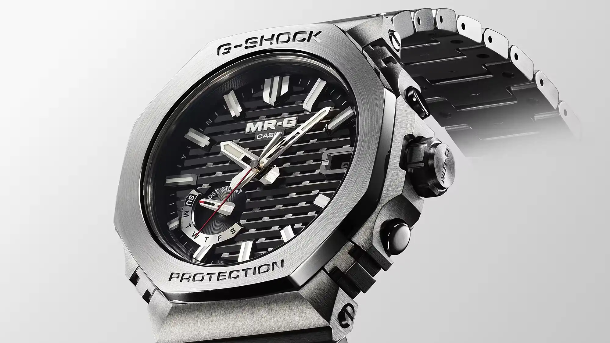 時計 G-SHOCK MR-G G-Shock MR-G Chronograph Watch Black Dial White Rubber Strap